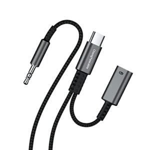 usb c to 3.5mm aux cord for car with charging 4ft,2-in-1 usb-c to headphone audio jack adapter and charger,type c aux cable dongle for iphone 15 pro max,samsung galaxy s23 s21 s22 a53(4ft)