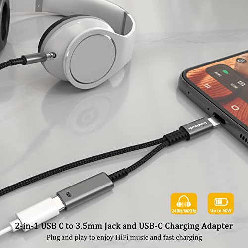 USB C to 3.5mm Aux Cord for Car with Charging 4FT,2-in-1 USB-C to Headphone Audio Jack Adapter and Charger,Type C aux Cable dongle for iPhone 15 Pro Max,Samsung Galaxy S23 S21 S22 A53(4FT)