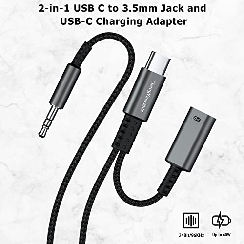 USB C to 3.5mm Aux Cord for Car with Charging 4FT,2-in-1 USB-C to Headphone Audio Jack Adapter and Charger,Type C aux Cable dongle for iPhone 15 Pro Max,Samsung Galaxy S23 S21 S22 A53(4FT)