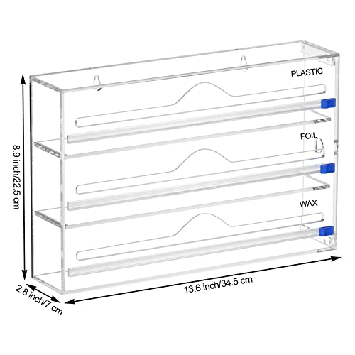 Choowin 3 in 1 Wrap Dispenser, Acrylic Plastic Wrap Dispenser Aluminum Foil Dispenser Wax Paper Dispenser with Cutter, Plastic Wrap Organizer Aluminum Foil Organizer Wax Paper Organizer, Fits 12" Roll