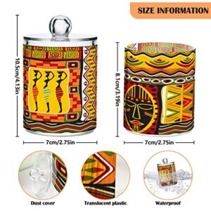 DOMIKING African Design 2 Pack Cotton Swab Holder Dispenser Plastic Jar Bathroom Storage Canister Acrylic Containers for Cotton Ball Cotton Swab Cotton Round Pads