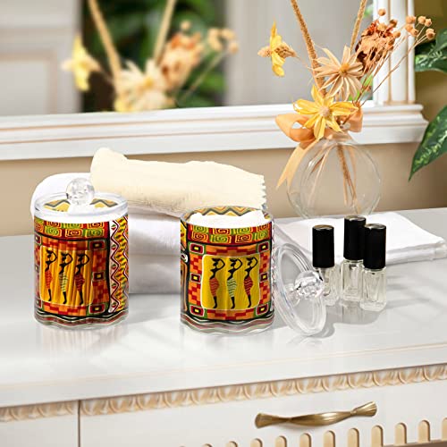 DOMIKING African Design 2 Pack Cotton Swab Holder Dispenser Plastic Jar Bathroom Storage Canister Acrylic Containers for Cotton Ball Cotton Swab Cotton Round Pads