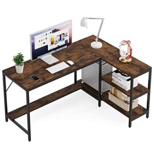 Tribesigns L Shaped Desk with Storage Shelves, Reversible Computer Desk Gaming Desk for Home Office Workstation, Rustic Brown