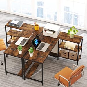 tribesigns l shaped desk with storage shelves, reversible computer desk gaming desk for home office workstation, rustic brown