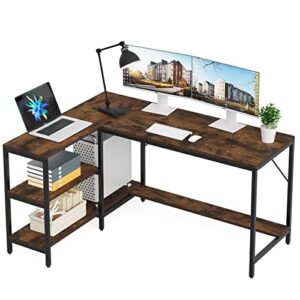 Tribesigns L Shaped Desk with Storage Shelves, Reversible Computer Desk Gaming Desk for Home Office Workstation, Rustic Brown