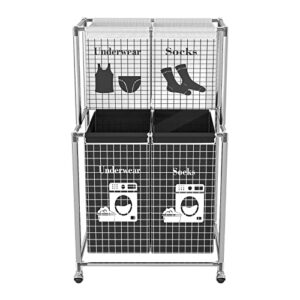 TENNTOU 2-Tier Laundry Sorter Cart with Wheel, 4 Sections Hamper, Vertical Basket Organizer, Sturdy Frame with 4-Bags for Bathroom, Living Room