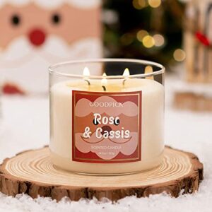 goodpick rose scented candles, christmas santa candle gift, big candles for home scented, large soy candle for living room, 3 wick candles, 45 hour burn time, 14.5 oz, includes lid