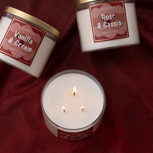 Goodpick Rose Scented Candles, Christmas Santa Candle Gift, Big Candles for Home Scented, Large Soy Candle for Living Room, 3 Wick Candles, 45 Hour Burn Time, 14.5 Oz, Includes Lid