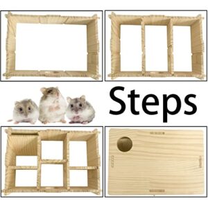 MUYG Hamster Wooden Maze Multi Chamber Exploring Toy Small Animals Hideout Activity Funny Toys Labyrinth Tunnel Hamsters Accessories for Guinea Pigs Dwarf Mice Gerbil