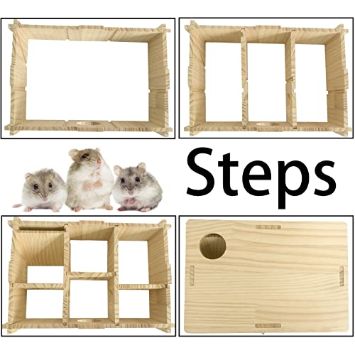 MUYG Hamster Wooden Maze Multi Chamber Exploring Toy Small Animals Hideout Activity Funny Toys Labyrinth Tunnel Hamsters Accessories for Guinea Pigs Dwarf Mice Gerbil