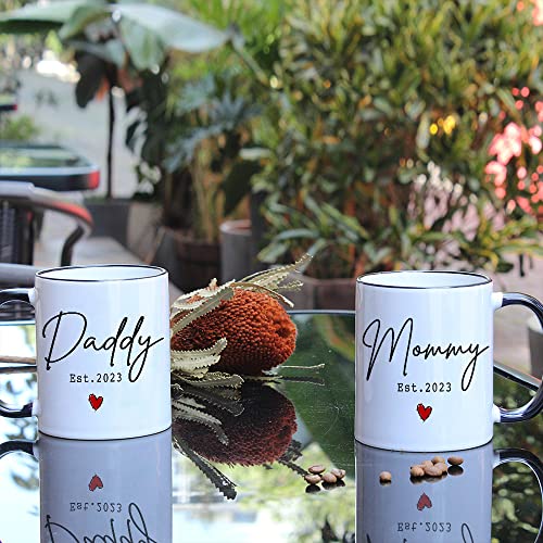 SUUURA-OO Est 2023 New Daddy & Mommy Coffee Mugs Set of 2, First Time Mommy Daddy Gift, Pregnancy Announcement, Prospective Parents Mugs Gift, New Parents Gift, Baby Reveal Mug (Black handle)-55