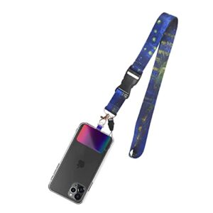 phone detachable lanyard van gogh starry night premium neck strap with phone pads for most smartphones case keys id card holder for women men adult (05)