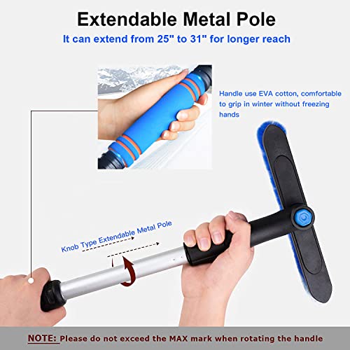 Kairiyard Ice Scrapers for Car Windshield, Upgraded 31 Inch Snow Scraper and Brush Combo Extendable 360° Pivoting Ice Snow Removal Tool for Car, Truck, SUV, Christmas(Blue)