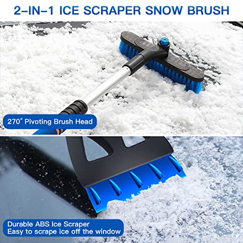 Kairiyard Ice Scrapers for Car Windshield, Upgraded 31 Inch Snow Scraper and Brush Combo Extendable 360° Pivoting Ice Snow Removal Tool for Car, Truck, SUV, Christmas(Blue)