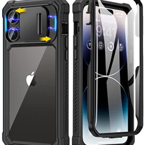 Caka for iPhone 14 Pro Max Case, iPhone 14 Pro Max Case with Slide Camera Cover & Built-in Screen Protector Heavy Duty Shockproof Phone Case Cover for iPhone 14 Pro Max 6.7 inch, Black