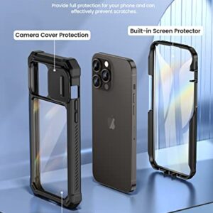 Caka for iPhone 14 Pro Max Case, iPhone 14 Pro Max Case with Slide Camera Cover & Built-in Screen Protector Heavy Duty Shockproof Phone Case Cover for iPhone 14 Pro Max 6.7 inch, Black