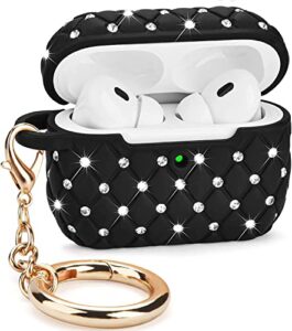 cagos for airpods pro case, cute bling crystal protective cover compatible with apple airpods pro 2nd generation case usb c and airpods pro 1st generation case for women, midnight