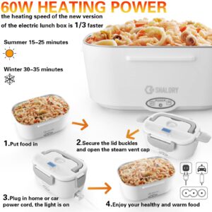 SHALORY Electric Lunch Box Food Heater, 3 in 1 Portable 60W Food Warmer Leakproof Self Heating Lunch Box for Adults/Work/Car/Truck/Home with 1.5L Removable 304 Stainless Steel Container (Grey)