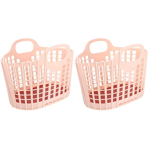 2pcs Handles Baskets Shopping Grocery Bathroom Multi- function Pink Storage Foldable Fruits Handle Snacks Portable Home with Design Shower Household Hollow- out Plastic