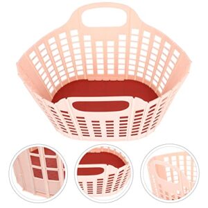 2pcs Handles Baskets Shopping Grocery Bathroom Multi- function Pink Storage Foldable Fruits Handle Snacks Portable Home with Design Shower Household Hollow- out Plastic