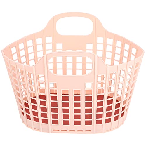 2pcs Handles Baskets Shopping Grocery Bathroom Multi- function Pink Storage Foldable Fruits Handle Snacks Portable Home with Design Shower Household Hollow- out Plastic