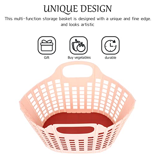 2pcs Handles Baskets Shopping Grocery Bathroom Multi- function Pink Storage Foldable Fruits Handle Snacks Portable Home with Design Shower Household Hollow- out Plastic