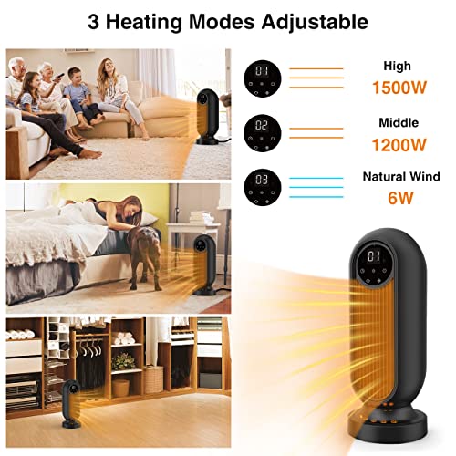 Gabless Space Heater, Portable Electric Space heater 1500W Oscillating Tower Heater with 3 Modes, Fast Heating Ceramic Heater with Remote Control, 12H Timer for Home Bedroom Office Indoor Use