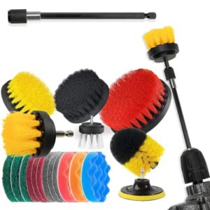 20piece drill brush attachments set, bathroom surfaces tub, shower, tile and grout all purpose power scrubber cleaning kit –grout drill brush set – drill brushes set drill brush power scrubber