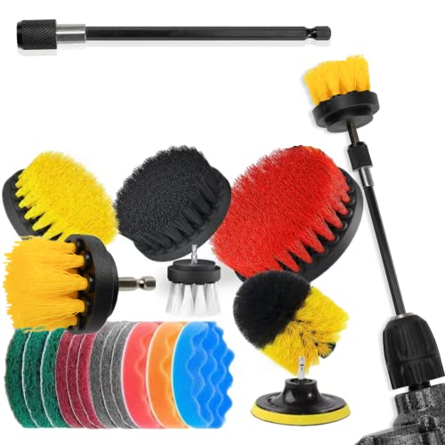 20Piece Drill Brush Attachments Set, Bathroom Surfaces Tub, Shower, Tile and Grout All Purpose Power Scrubber Cleaning Kit –Grout Drill Brush Set – Drill Brushes Set Drill Brush Power Scrubber