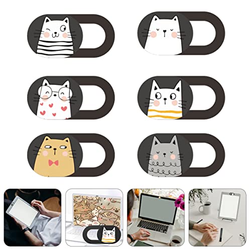 Mobestech 6pcs Web Phone Laptop for Webcam/Privacy Cartoon Desktop Camera Computer Protector Blocker Slide Cover Tablet Cat