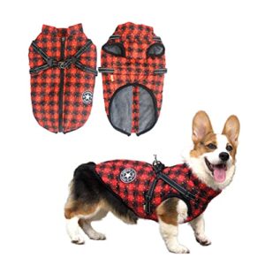 macho man cold weather winter dog puppy coat harness waterproof windproof warm fleece small medium large dogs holiday pet gift (red plaid, large)