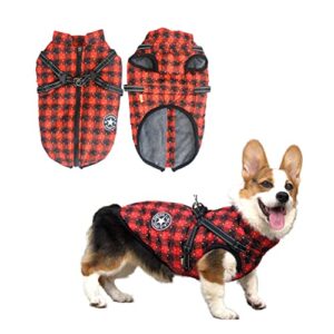 Macho Man Cold Weather Winter Dog Puppy Coat Harness Waterproof Windproof Warm Fleece Small Medium Large Dogs Holiday Pet Gift (Red Plaid, Large)