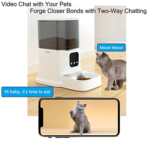 DBNAU Automatic Cat Feeder with 1080P HD Camera, Smart WiFi Pet Feeder with APP Control for 6L Pet Dry Food, Stainless Steel Bowl, 8 Meals Per Day, Voice and Video Calling Pets