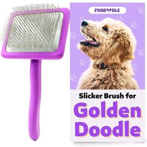 poodoodle dog slicker brush for goldendoodle, labradoodle & all doodle mix, long pin wood dog brush for long haired dogs, tailored for poodles & doodles, golden doodle brush for grooming - large