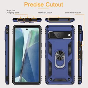 Muntinfe for Google Pixel 7 Case with Tempered Glass Screen Protector [2 Pack], Military-Grade Armor Shockproof Protective Phone Case Cover with Ring Magnetic Kickstand for Pixel 7, Blue