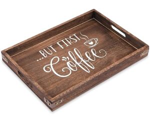 but first coffee - rectangle wooden coffee serving tray with handles, funny rustic farmhouse foods tray coffee table tray home kitchen decorative for coffee lovers gifts