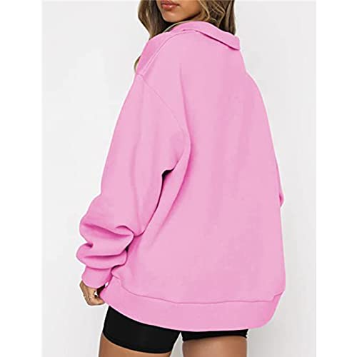 UOQAPRE Oversized Sweatshirt for Women Long Sleeve Womens Sweaters Half Zip Pullover Women Clothes for Girls Christmas Pink