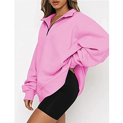 UOQAPRE Oversized Sweatshirt for Women Long Sleeve Womens Sweaters Half Zip Pullover Women Clothes for Girls Christmas Pink