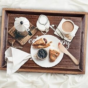 Sweet Happy Home - Rectangle Wooden Coffee Serving Tray with Handles, Funny Rustic Farmhouse Foods Tray Coffee Table Tray Home Kitchen Decorative for Christmas Birthday Housewarming Gifts