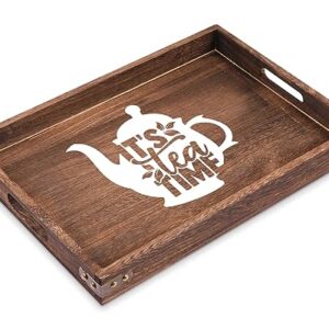 It's Tea Time - Rectangle Wooden Coffee Serving Tray with Handles, Funny Rustic Farmhouse Foods Tray Coffee Table Tray Home Kitchen Decorative for Christmas Birthday Tea Lovers Gifts