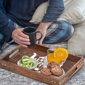 It's Tea Time - Rectangle Wooden Coffee Serving Tray with Handles, Funny Rustic Farmhouse Foods Tray Coffee Table Tray Home Kitchen Decorative for Christmas Birthday Tea Lovers Gifts