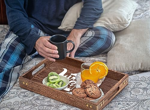 It's Tea Time - Rectangle Wooden Coffee Serving Tray with Handles, Funny Rustic Farmhouse Foods Tray Coffee Table Tray Home Kitchen Decorative for Christmas Birthday Tea Lovers Gifts