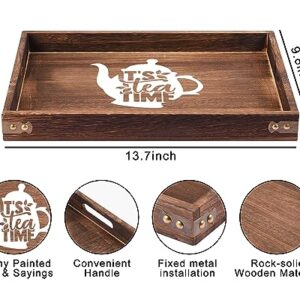 It's Tea Time - Rectangle Wooden Coffee Serving Tray with Handles, Funny Rustic Farmhouse Foods Tray Coffee Table Tray Home Kitchen Decorative for Christmas Birthday Tea Lovers Gifts