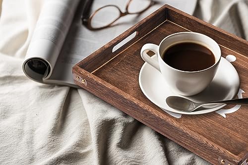 It's Tea Time - Rectangle Wooden Coffee Serving Tray with Handles, Funny Rustic Farmhouse Foods Tray Coffee Table Tray Home Kitchen Decorative for Christmas Birthday Tea Lovers Gifts