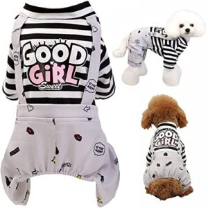 dog clothes cute stripe jumpsuit adorable soft puppy shirt pet coat, comfort dog pjs apparel costume for small medium large dogs boy girl kitten. grey, large.
