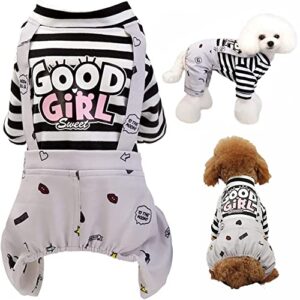 Dog Clothes Cute Stripe Jumpsuit Adorable Soft Puppy Shirt Pet Coat, Comfort Dog Pjs Apparel Costume for Small Medium Large Dogs Boy Girl Kitten. Grey, Large.