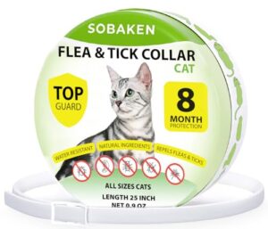 sobaken flea collar for cats, flea and tick prevention for cats, natural cat flea collar, one size fits all, 13 inch 8 month protection - 1 pack