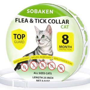 SOBAKEN Flea Collar for Cats, Flea and Tick Prevention for Cats, Natural Cat Flea Collar, One Size Fits All, 13 inch 8 Month Protection - 1 Pack
