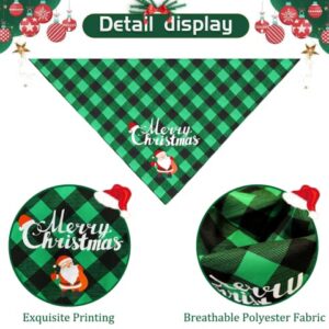 Comtraker Christmas Dog Bandana Hat Bow Tie Set Christmas Green Buffalo Plaid Pet Triangle Scarf Adjustable Bowtie Dog Outfit Decoration Small Medium Large Dog Cat Pet