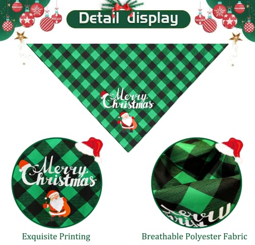 Comtraker Christmas Dog Bandana Hat Bow Tie Set Christmas Green Buffalo Plaid Pet Triangle Scarf Adjustable Bowtie Dog Outfit Decoration Small Medium Large Dog Cat Pet